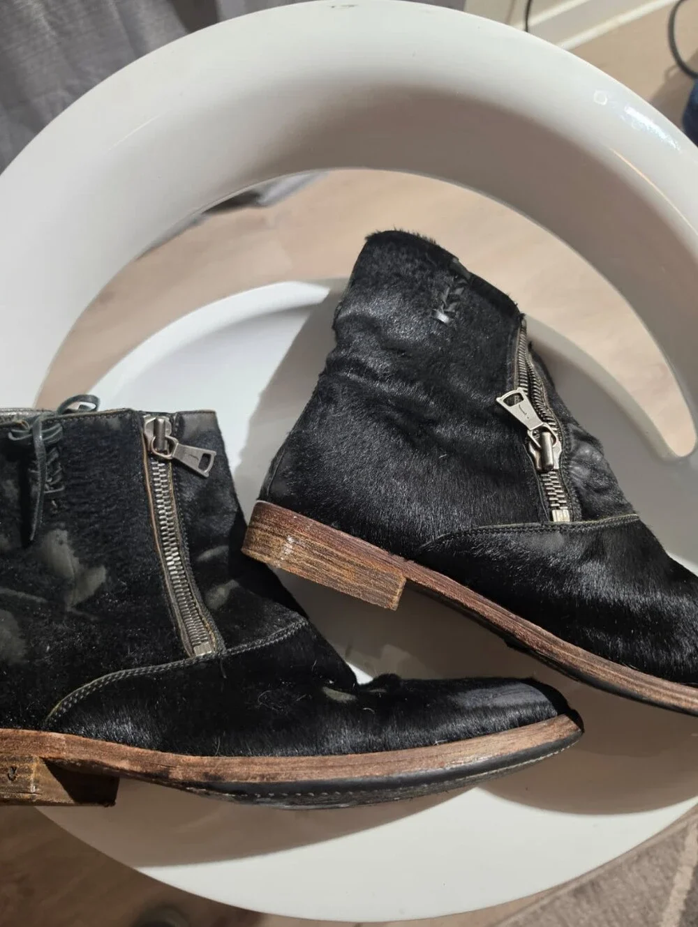 John Varvatos Pony Hair Men's Black Zip-Up Leather Ankle Boots